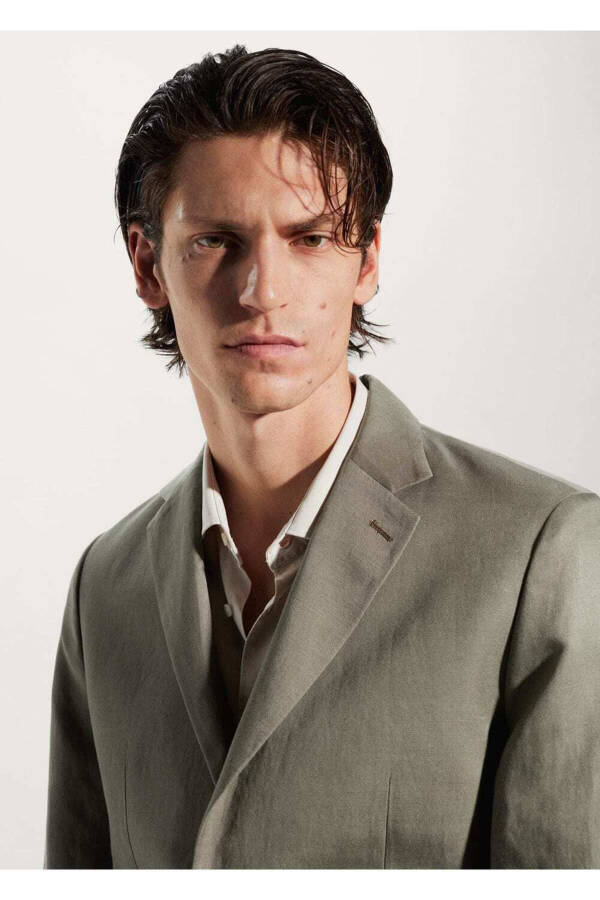 Slim Fit Linen Blazer Jacket - 7