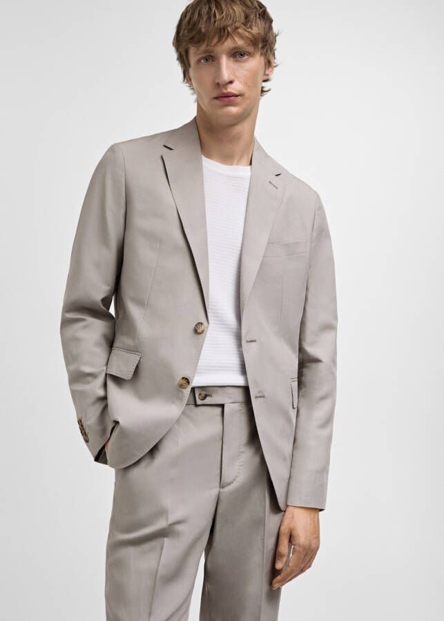 Slim fit linen blend blazer jacket - Light/Pastel Grey - 5