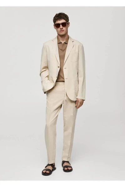 Slim Fit Linen Blend Drawstring Trousers - 2