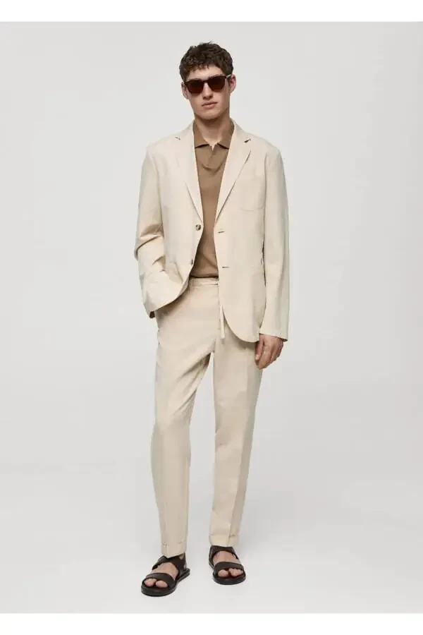 Slim Fit Linen Blend Drawstring Trousers - 2