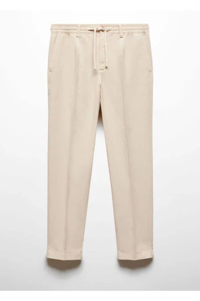 Slim Fit Linen Blend Drawstring Trousers - 3