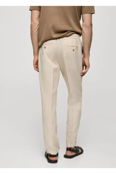 Slim Fit Linen Blend Drawstring Trousers - 4