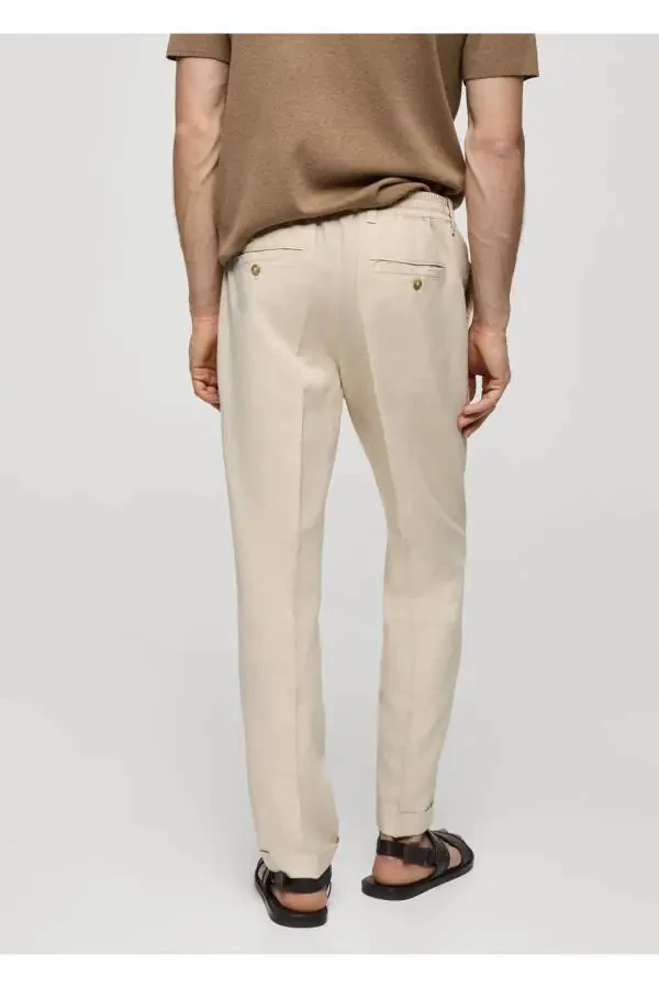 Slim Fit Linen Blend Drawstring Trousers - 4