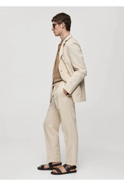 Slim Fit Linen Blend Drawstring Trousers - 7