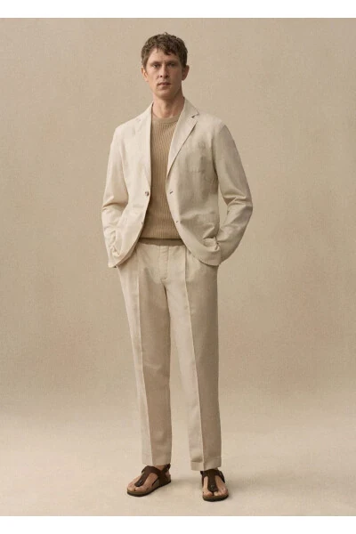 Slim Fit Linen Blend Drawstring Trousers - 8