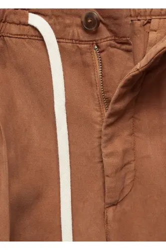 Slim Fit Linen Blend Gathered Pants-Burnt Orange - 6
