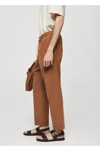 Slim Fit Linen Blend Gathered Pants-Burnt Orange - 7