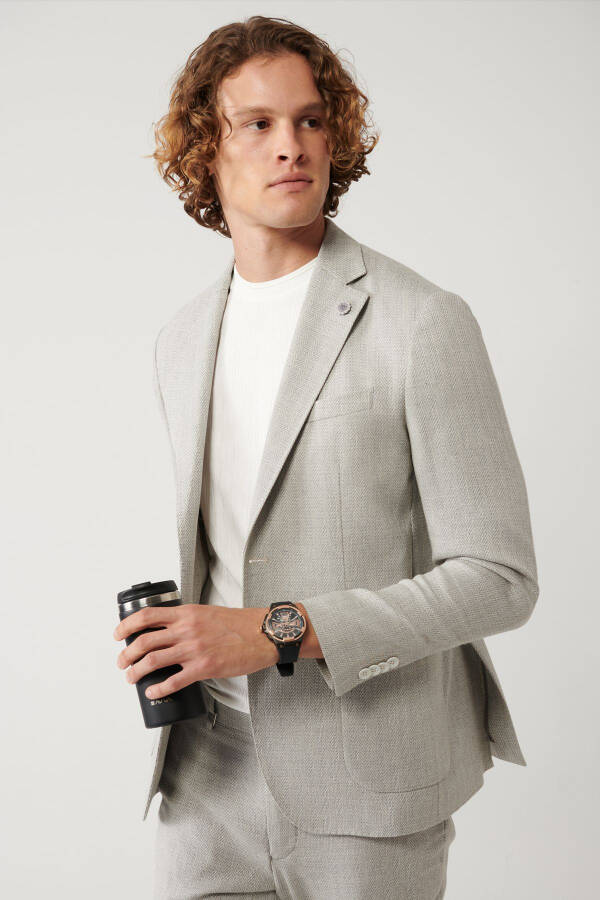 Slim fit linen blend suit jacket. - 1