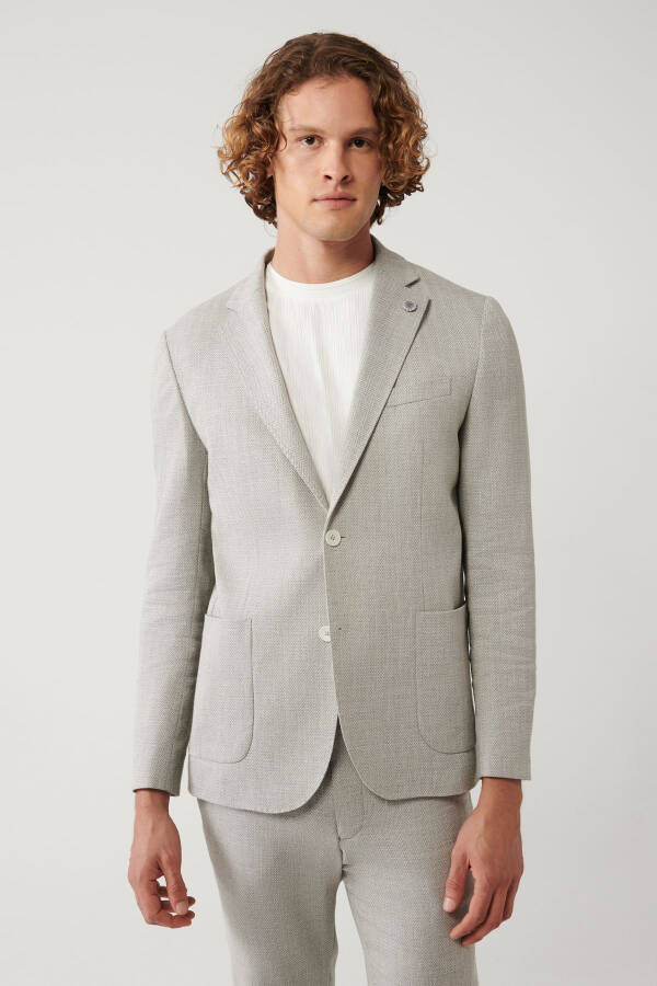 Slim fit linen blend suit jacket. - 3