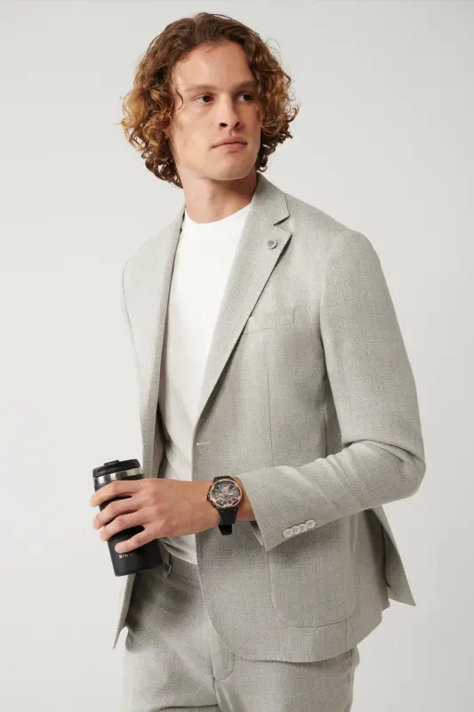 Slim fit linen blend suit jacket. - AVVA