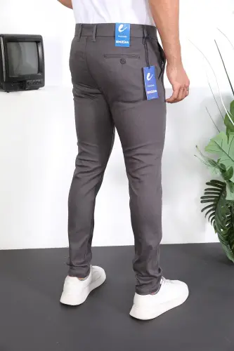 Slim Fit Linen Chino Trousers - Anthracite - ENZİM JEANS (1)