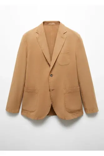 Slim fit linen-cotton blend blazer - Brown - 3