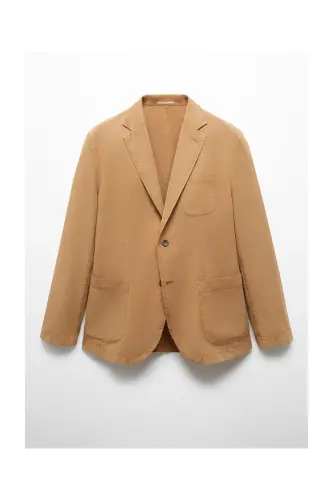 Slim fit linen cotton-blend blazer-Brown 