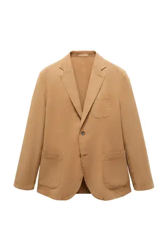 Slim fit linen cotton-blend blazer-Brown - MANGO MAN (1)