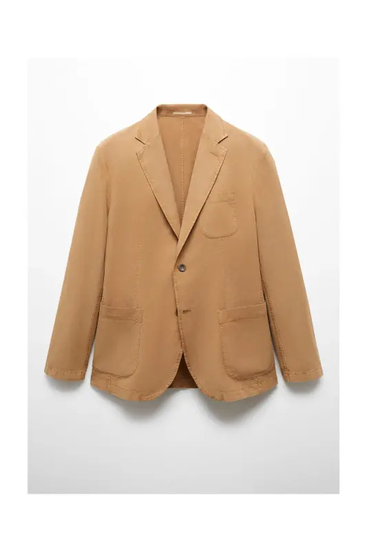 Slim fit linen cotton-blend blazer-Brown - MANGO MAN