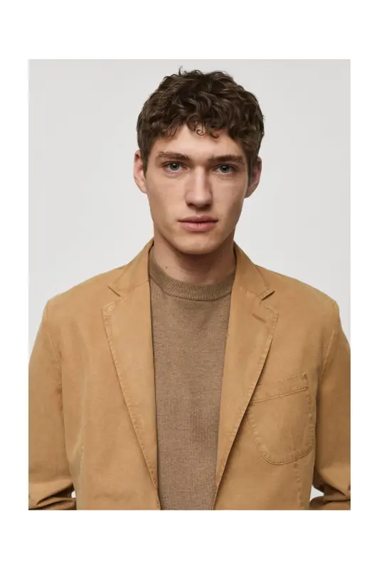 Slim fit linen cotton-blend blazer-Brown - 4