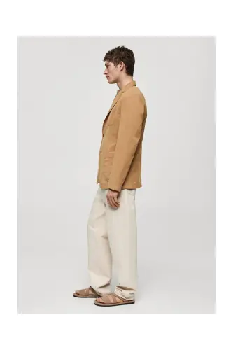 Slim fit linen cotton-blend blazer-Brown - 5