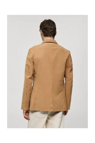 Slim fit linen cotton-blend blazer-Brown - 7