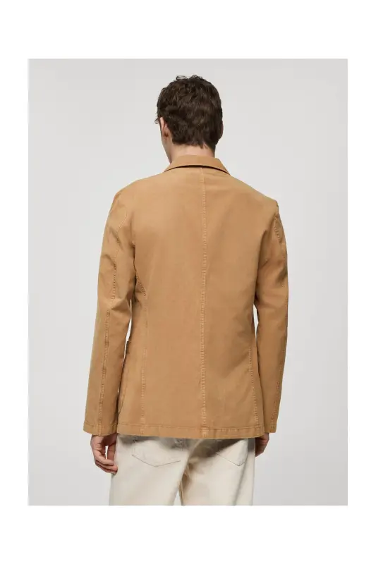 Slim fit linen cotton-blend blazer-Brown - 7