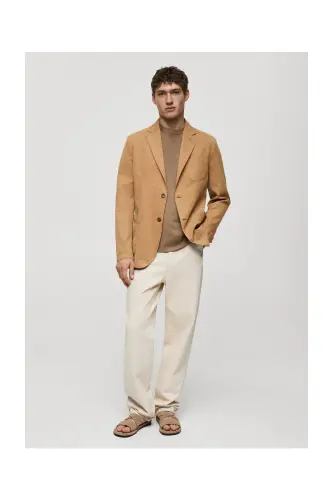 Slim fit linen cotton-blend blazer-Brown - 8