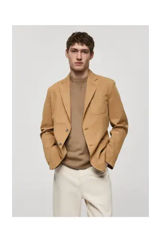 Slim fit linen cotton-blend blazer-Brown - 9