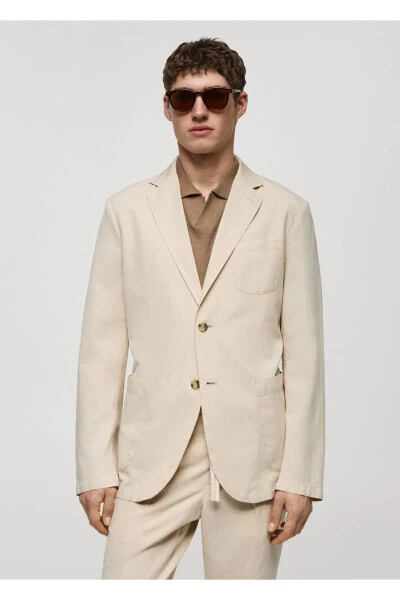 Slim fit linen-cotton blend blazer jacket - 1