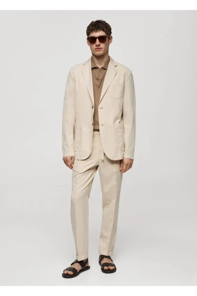 Slim fit linen-cotton blend blazer jacket - 2