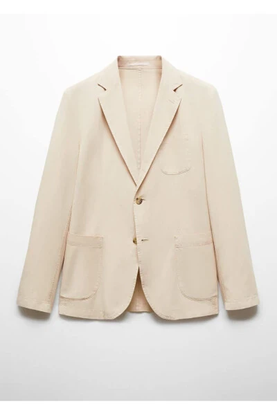 Slim fit linen-cotton blend blazer jacket - 3