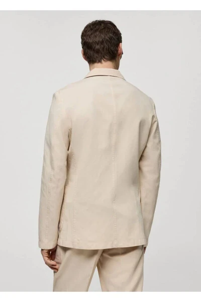 Slim fit linen-cotton blend blazer jacket - 4