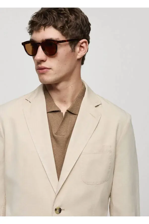 Slim fit linen-cotton blend blazer jacket - 8