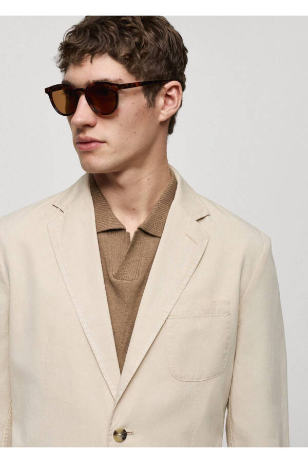 Slim fit linen-cotton blend blazer jacket - 8