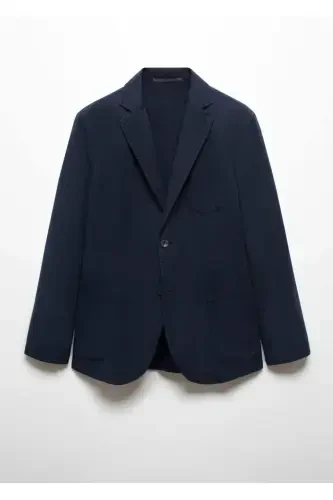 Slim fit linen-cotton blend blazer - Navy Blue - 3