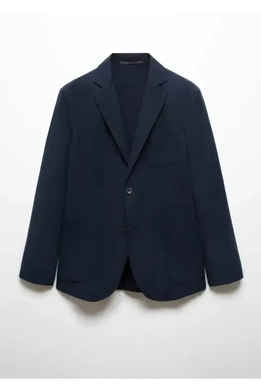 Slim fit linen-cotton blend blazer - Navy Blue - 3