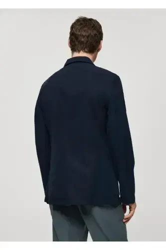 Slim fit linen-cotton blend blazer - Navy Blue - 4