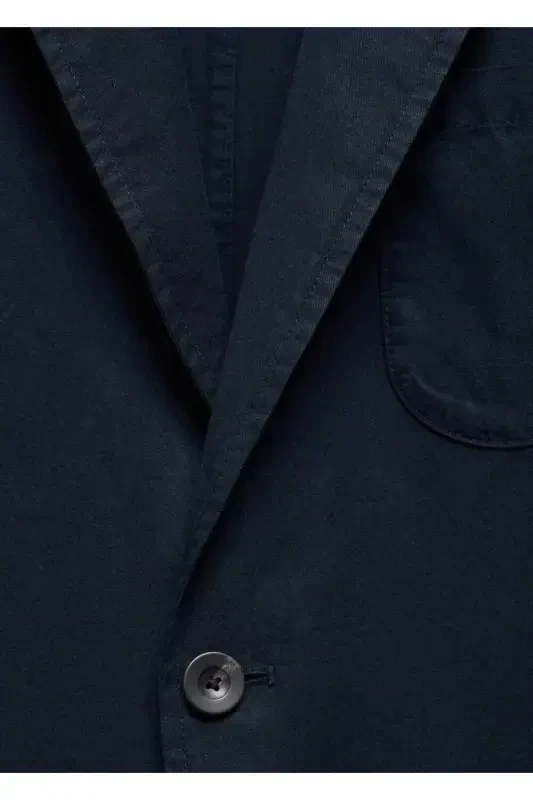 Slim fit linen-cotton blend blazer - Navy Blue - 7