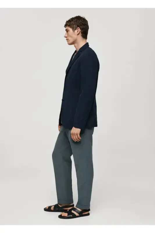 Slim fit linen-cotton blend blazer - Navy Blue - 8