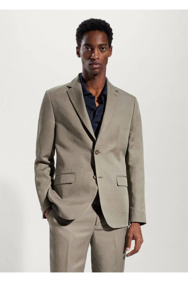 Slim Fit Linen Suit Blazer Jacket - 1