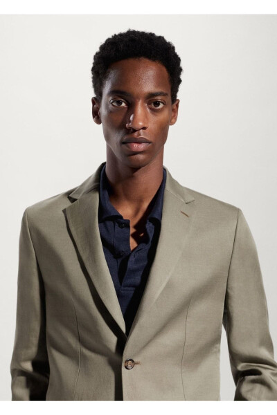 Slim Fit Linen Suit Blazer Jacket - 5