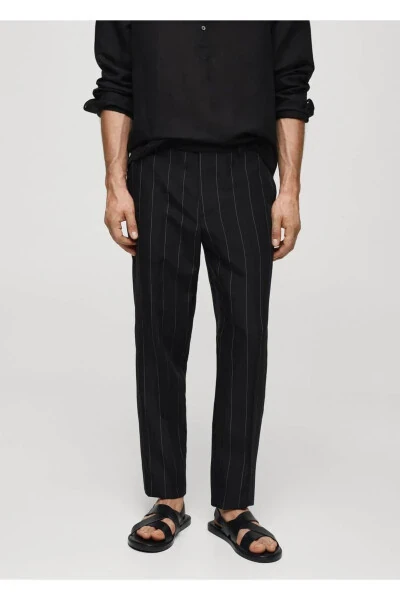 Slim-fit Linen Trousers with Pinstripes - 1