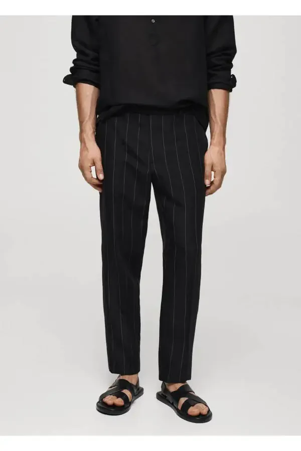 Slim-fit Linen Trousers with Pinstripes - 1