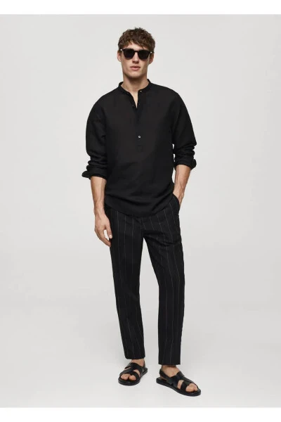 Slim-fit Linen Trousers with Pinstripes - 2