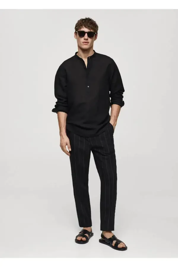 Slim-fit Linen Trousers with Pinstripes - 2