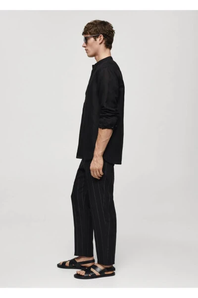 Slim-fit Linen Trousers with Pinstripes - 7