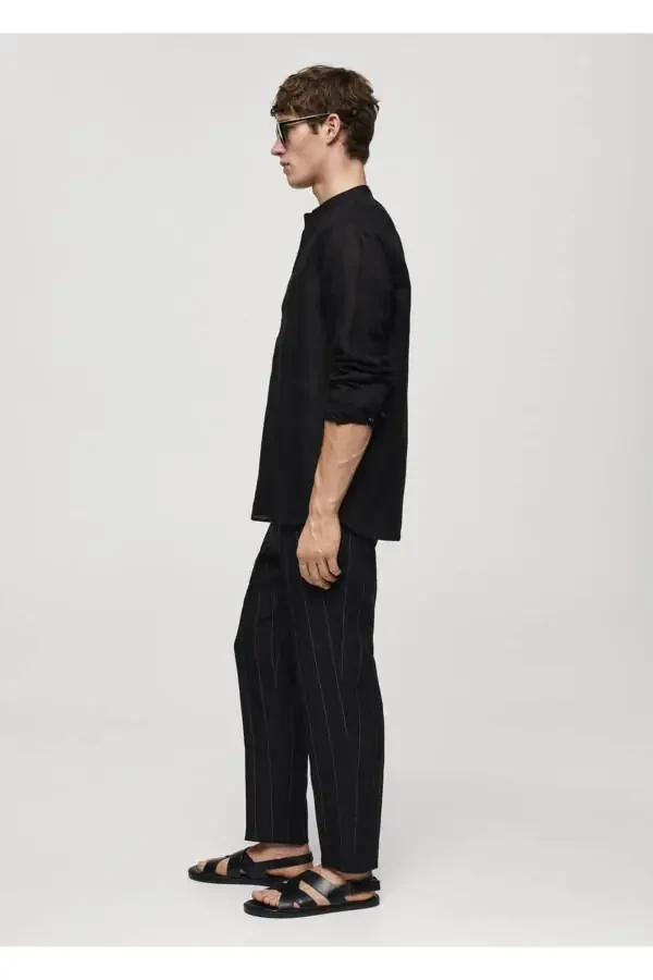 Slim-fit Linen Trousers with Pinstripes - 7