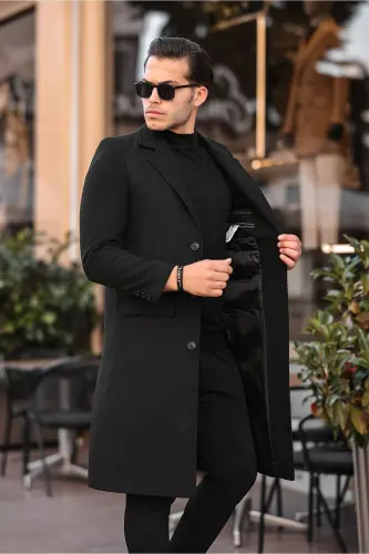 Slim fit, long cashmere coat. - 3