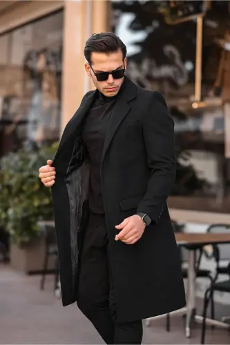 Slim fit, long cashmere coat. - 5