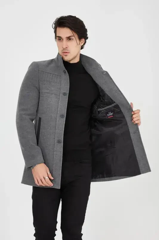 Slim Fit Long Cashmere Coat with Stand-Up Collar - DC DRESS UP CLUB