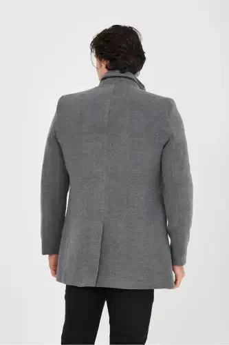 Slim Fit Long Cashmere Coat with Stand-Up Collar - 4