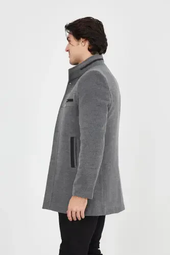 Slim Fit Long Cashmere Coat with Stand-Up Collar - 5