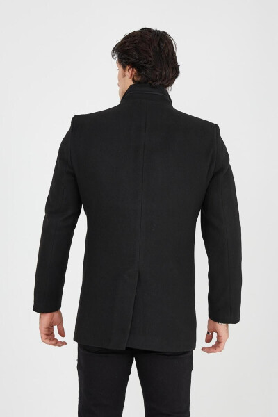 Slim Fit Long Cashmere Coat with Stand-Up Collar - 9